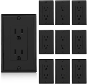 Decorator Receptacle, 15A 125V Standard Electrical Wall Outlet, 2 Pole 3 Wire, Non-Tamper Resistant, NEMA 5-15R, Self-Grounding Residential Grade, w/Wall Plate, UL (Glossy Black, 10 Pack) Decorator Receptacle, 15A 125V Standard Electrical Wall Outlet, 2 Pole 3 Wire, Non-Tamper Resistant, NEMA 5-15R, Self-Grounding Residential Grade, w/Wall Plate, UL (Glossy Black, 10 Pack)