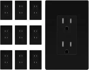 10 Pack Decorator Wall Outlet, Tamper Resistant Receptacle 15A 125V | with Screwless Wall Plate, Self-Grounding, UL Listed, Standard Electrical Residential Outlets for Home, Matte Black 10 Pack Decorator Wall Outlet, Tamper Resistant Receptacle 15A 125V | with Screwless Wall Plate, Self-Grounding, UL Listed, Standard Electrical Residential Outlets for Home, Matte Black