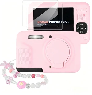 Camera Case for Kodak PIXPRO FZ55 with 2-Pack Screen Protector | Cute Charm Wrist Strap, Soft Silicone Protective Case with Removable Lens Cap for Kodak FZ55 Accessories - Two-Tone Pink Camera Case for Kodak PIXPRO FZ55 with 2-Pack Screen Protector | Cute Charm Wrist Strap, Soft Silicone Protective Case with Removable Lens Cap for Kodak FZ55 Accessories - Two-Tone Pink