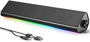 Computer Speakers for PC and Laptop, Under Monitor Sound Bar, Black | Wired USB power, 3.5mm aux audio, slim under-monitor design, USB-C adapter, for PC laptop office gaming Computer Speakers for PC and Laptop, Under Monitor Sound Bar, Black | Wired USB power, 3.5mm aux audio, slim under-monitor design, USB-C adapter, for PC laptop office gaming