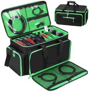Large DJ Cable Bag, Dj Bag for Equipment & Music Accessories with Detachable Dividers, Bottom Pad, Dj Gig Bags for Musicians, Professional, Travel (Green) Large DJ Cable Bag, Dj Bag for Equipment & Music Accessories with Detachable Dividers, Bottom Pad, Dj Gig Bags for Musicians, Professional, Travel (Green)