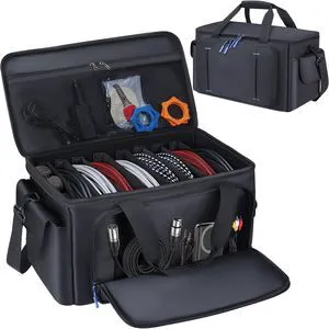 Large DJ Cable File Bag with Multi-Compartment & Pocket for Music Equipment | Large Capacity with 8 Detachable Dividers, Soft Thick Padded, Multi-pocket, Adjustable Shoulder Strap and Carry Handle Large DJ Cable File Bag with Multi-Compartment & Pocket for Music Equipment | Large Capacity with 8 Detachable Dividers, Soft Thick Padded, Multi-pocket, Adjustable Shoulder Strap and Carry Handle