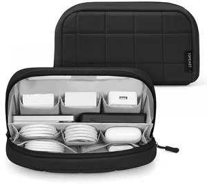 Quilted Cable Organizer Bag, Soft Tech Pouch & Travel Electronics Case with Elastic Pen Loop, Tangle-Free Cord Organizer for Women, Office Desk, AirPods, Chargers & Accessories, Black Quilted Cable Organizer Bag, Soft Tech Pouch & Travel Electronics Case with Elastic Pen Loop, Tangle-Free Cord Organizer for Women, Office Desk, AirPods, Chargers & Accessories, Black