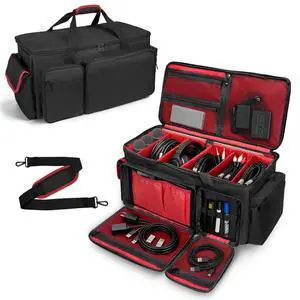 Large DJ Cable Organizer Bag with Removable Dividers & Laptop Sleeve | 5 removable PP dividers. Padded laptop sleeve. 900D water-resistant Oxford fabric. Side pockets. Large DJ Cable Organizer Bag with Removable Dividers & Laptop Sleeve | 5 removable PP dividers. Padded laptop sleeve. 900D water-resistant Oxford fabric. Side pockets.
