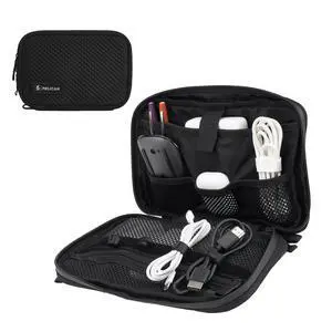 Electronic Organizer Travel Case w/Hidden AirTag Compartment -Black | Durable Tech Organizer Pouch -Portable Storage Bag w/Multiple Storage Mesh Pockets for Cables, Chargers, Power Bank & AirPods Electronic Organizer Travel Case w/Hidden AirTag Compartment -Black | Durable Tech Organizer Pouch -Portable Storage Bag w/Multiple Storage Mesh Pockets for Cables, Chargers, Power Bank & AirPods