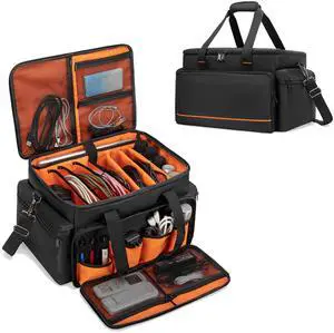 DJ Cable File Bag with Adjustable Dividers, 15.6'' Laptop Sleeve | Travel Musicians Gig Organizer Bag for DJ Gear , Music equipment and Accessories DJ Cable File Bag with Adjustable Dividers, 15.6'' Laptop Sleeve | Travel Musicians Gig Organizer Bag for DJ Gear , Music equipment and Accessories