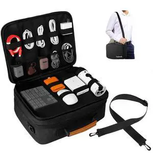 Extra Large Electronics Organizer Travel Case, Cable Organizer Bag with Shoulder Strap, Electronics Accessories Storage Double Layer Bags for Cord, Tablet, Headphone, Charger, Tools, DJ Gifts-Black Extra Large Electronics Organizer Travel Case, Cable Organizer Bag with Shoulder Strap, Electronics Accessories Storage Double Layer Bags for Cord, Tablet, Headphone, Charger, Tools, DJ Gifts-Black