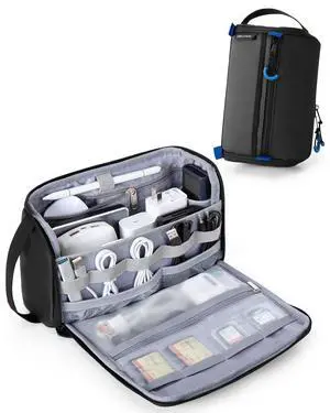 Electronics Organizer Travel Case, Tech Bag Charger Pouch, Black | Water Resistant, Elastic Bands, for Cord, Cable, SIM Cards, Phone, Airpods Electronics Organizer Travel Case, Tech Bag Charger Pouch, Black | Water Resistant, Elastic Bands, for Cord, Cable, SIM Cards, Phone, Airpods