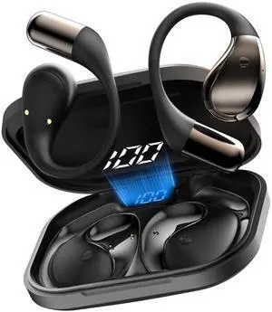 Open-Ear Headphones, Bluetooth 6.0 Wireless Earbuds Powerful Sound, 40H Open Ear Earbuds with ENC Mic, Comfortable Ear Hooks/IP7 Waterproof/Fast Charging Earphones for Workouts/Running, Black Open-Ear Headphones, Bluetooth 6.0 Wireless Earbuds Powerful Sound, 40H Open Ear Earbuds with ENC Mic, Comfortable Ear Hooks/IP7 Waterproof/Fast Charging Earphones for Workouts/Running, Black