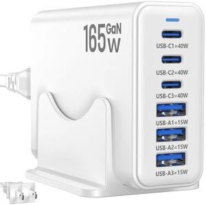 165W Charging Station, 6 Port Desktop Charger, 3 Ports 40W White | USB Charger Block, 3 x USB A 15W, 3 x USB C 40W, Compatible with iPhone, Galaxy, MacBook, iPad, Home Office, Travel and More 165W Charging Station, 6 Port Desktop Charger, 3 Ports 40W White | USB Charger Block, 3 x USB A 15W, 3 x USB C 40W, Compatible with iPhone, Galaxy, MacBook, iPad, Home Office, Travel and More