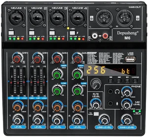 M6 Portable Mini Mixer 6-Channel Audio Mixer DJ Console with Sound Card, Bluetooth Function, USB, 48V Phantom Power for PC Recording Webcast Party with 256 DSP M6 Portable Mini Mixer 6-Channel Audio Mixer DJ Console with Sound Card, Bluetooth Function, USB, 48V Phantom Power for PC Recording Webcast Party with 256 DSP