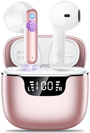 Wireless Earbuds, Bluetooth 5.4 Headphones with 42H Ultralight Ear Buds,Bluetooth Earbuds with 4 ENC Noise Cancelling Mics, HiFi Deep Bass Dual LED Display Waterproof Earphones for Android iOS, Rose Wireless Earbuds, Bluetooth 5.4 Headphones with 42H Ultralight Ear Buds,Bluetooth Earbuds with 4 ENC Noise Cancelling Mics, HiFi Deep Bass Dual LED Display Waterproof Earphones for Android iOS, Rose