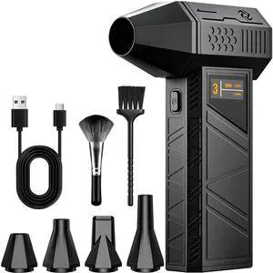 Electric Air Duster, Powerful Turbo Fan 3 Speed Compressed Air Duster | 87.5 m/s Airflow, Brushless Motor, Cordless, 2 Brushes, Digital Display, Handheld Air Blower for Keyboard, PC, Car & Outdoor Electric Air Duster, Powerful Turbo Fan 3 Speed Compressed Air Duster | 87.5 m/s Airflow, Brushless Motor, Cordless, 2 Brushes, Digital Display, Handheld Air Blower for Keyboard, PC, Car & Outdoor