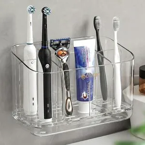 Toothbrush Holder for Bathroom Wall Mounted, 5 Slots Acrylic Toothbrush and Toothpaste Organizer Removable Dividers, Large Capacity Electric Toothbrush Holder for Family Bathroom Accessories, Clear Toothbrush Holder for Bathroom Wall Mounted, 5 Slots Acrylic Toothbrush and Toothpaste Organizer Removable Dividers, Large Capacity Electric Toothbrush Holder for Family Bathroom Accessories, Clear