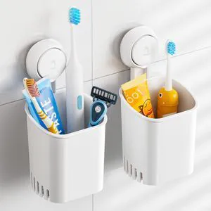 Suction Cup Toothbrush Holders for Bathroom Wall 2Pack, White | Shower Toothbrush and Toothpaste Holder, Drill-Free 1S Installtion, Removable Powerful Suction Cup Organizer, Self-draining Suction Cup Toothbrush Holders for Bathroom Wall 2Pack, White | Shower Toothbrush and Toothpaste Holder, Drill-Free 1S Installtion, Removable Powerful Suction Cup Organizer, Self-draining