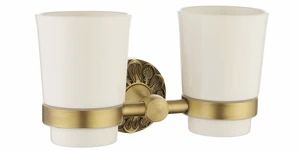 Double Toothbrush Holder Wall Mounted, Mouthwash Cup Holder for Bathroom Wall, Antique Brass Holder and Two White Ceramic Cups, Vintage Petal-Relief Bathroom Decorative Accessories Double Toothbrush Holder Wall Mounted, Mouthwash Cup Holder for Bathroom Wall, Antique Brass Holder and Two White Ceramic Cups, Vintage Petal-Relief Bathroom Decorative Accessories
