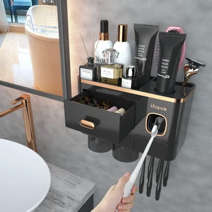 Toothbrush Holders Bathrooms Wall Mount Toothpaste Dispenser & 2 Cups | Luxury White & Gold Bathroom Decor:2 Cups, 6 Slots, Toothpaste Dispenser, Large Tray & Drawer Wall Mount Toothbrush Organizer Toothbrush Holders Bathrooms Wall Mount Toothpaste Dispenser & 2 Cups | Luxury White & Gold Bathroom Decor:2 Cups, 6 Slots, Toothpaste Dispenser, Large Tray & Drawer Wall Mount Toothbrush Organizer