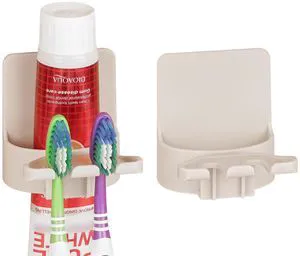 2 PCS Self-Adhesive Toothbrush Holders Wall Mounted, Water Proof Toothbrush Hook, 3 in 1 with Toothbrush Hanger Toothpaste Holder and Gargle Cup Holder for Bathroom Shower (Beige) 2 PCS Self-Adhesive Toothbrush Holders Wall Mounted, Water Proof Toothbrush Hook, 3 in 1 with Toothbrush Hanger Toothpaste Holder and Gargle Cup Holder for Bathroom Shower (Beige)