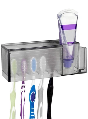 5 Slots Wall Mount Toothbrush Holder with Cover for Bathroom, Plastic Storage Organizer for Toothpaste, Gargle Cup, Compatible with Oral-B Cross Action, Colgate Renewal (Gray) 5 Slots Wall Mount Toothbrush Holder with Cover for Bathroom, Plastic Storage Organizer for Toothpaste, Gargle Cup, Compatible with Oral-B Cross Action, Colgate Renewal (Gray)