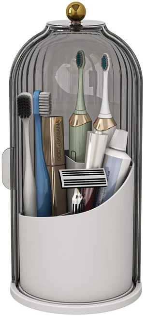 Waterproof Toothbrush Holder with 180° Rotating Cover, Grey White | Dustproof, 360° Rotating Base, Smooth Sliding Lid, Toothpaste Holder, 3 Slots, for Bathroom Countertop Waterproof Toothbrush Holder with 180° Rotating Cover, Grey White | Dustproof, 360° Rotating Base, Smooth Sliding Lid, Toothpaste Holder, 3 Slots, for Bathroom Countertop