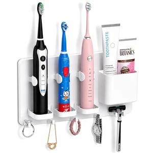 Adhesive Electric Toothbrush Holder Wall Mounted (White) | no drilling required | adhesive installation | 2pcs self-adhesive tape included | abs plastic | with 6hooks | razor hanger Adhesive Electric Toothbrush Holder Wall Mounted (White) | no drilling required | adhesive installation | 2pcs self-adhesive tape included | abs plastic | with 6hooks | razor hanger