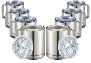 12oz Coffee Mug With Handle 8 Pack Bulk,Stainless Steel Insulated Travel Tumblers With Sliding Lid,Double Wall Vacuum Camping Cup for Hot & Cold Drinks Tea (Sliver,Set of 8) 12oz Coffee Mug With Handle 8 Pack Bulk,Stainless Steel Insulated Travel Tumblers With Sliding Lid,Double Wall Vacuum Camping Cup for Hot & Cold Drinks Tea (Sliver,Set of 8)