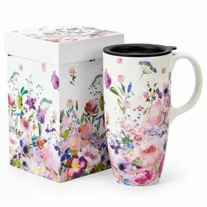 17oz Ceramic Travel Mug with Lid, Watercolor Floral Coffee Mug | Watercolor Wildflower Design Botanical Coffee Mug with Handle Large Cup Microwave & Dishwasher Safe Gift Box Included 17oz Ceramic Travel Mug with Lid, Watercolor Floral Coffee Mug | Watercolor Wildflower Design Botanical Coffee Mug with Handle Large Cup Microwave & Dishwasher Safe Gift Box Included