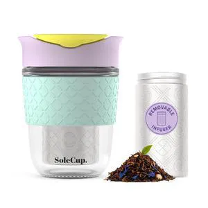 . Travel Mug Loose Tea Infuser - Detachable Tea Strainer with Spillproof Lid - BPA-Free Reusable Glass Travel Coffee Cup with Silicone Band (Ice Cream, 12oz) . Travel Mug Loose Tea Infuser - Detachable Tea Strainer with Spillproof Lid - BPA-Free Reusable Glass Travel Coffee Cup with Silicone Band (Ice Cream, 12oz)