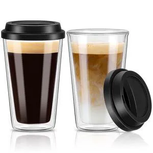 ® 2 Packs Double Walled Glass Coffee Mugs with Silicone Lids, 12 OZ Reusable Glass Coffee Cups, Insulated Coffee Mugs, Cappuccino,Tea,Latte,Iced Coffee Cups, Glass Travel Mug, Heat Resistant ® 2 Packs Double Walled Glass Coffee Mugs with Silicone Lids, 12 OZ Reusable Glass Coffee Cups, Insulated Coffee Mugs, Cappuccino,Tea,Latte,Iced Coffee Cups, Glass Travel Mug, Heat Resistant