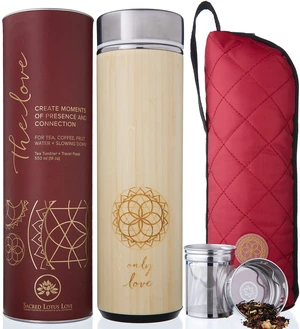 Insulated Bamboo Tea Travel Tumbler with Infuser, Strainer & Sleeve - For Hot Coffee or Cold, Stainless Steel Coffee Mug, Ideal Tea Gift Set, Keeps Beverages Hotter for Longer Insulated Bamboo Tea Travel Tumbler with Infuser, Strainer & Sleeve - For Hot Coffee or Cold, Stainless Steel Coffee Mug, Ideal Tea Gift Set, Keeps Beverages Hotter for Longer