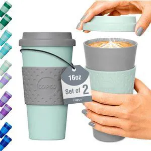 Acadia Travel Mug with Lid, 16 Oz - Aqua & Gray, Set of 2 | Reusable Insulated Coffee Cups with Non-Slip Grip for Hot & Cold Beverages, Fits Car Cup Holders, Microwave & Dishwasher Safe Acadia Travel Mug with Lid, 16 Oz - Aqua & Gray, Set of 2 | Reusable Insulated Coffee Cups with Non-Slip Grip for Hot & Cold Beverages, Fits Car Cup Holders, Microwave & Dishwasher Safe