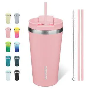 18 oz Coffee Tumbler with Straw, Insulated Stainless Steel Cup | Double Wall Vacuum, Leak Proof, Keeps Hot/Cold, BPA Free, Dishwasher Safe, Cupholder Friendly, Travel, Light Pink 18 oz Coffee Tumbler with Straw, Insulated Stainless Steel Cup | Double Wall Vacuum, Leak Proof, Keeps Hot/Cold, BPA Free, Dishwasher Safe, Cupholder Friendly, Travel, Light Pink
