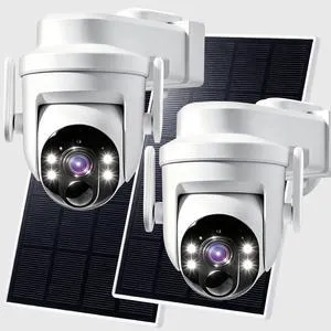 2K Solar Security Wireless Camera Outdoor, 2 Pack 2.4Ghz | WiFi Battery Camera, 355° View Pan/Tilt, PIR Alarm, 2-Way Audio, Color Night Vision, IP65 Waterproof, Cloud & SD Storage 2K Solar Security Wireless Camera Outdoor, 2 Pack 2.4Ghz | WiFi Battery Camera, 355° View Pan/Tilt, PIR Alarm, 2-Way Audio, Color Night Vision, IP65 Waterproof, Cloud & SD Storage