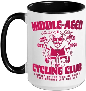 Middle-Aged Cycling Club Road Cycling Men Ceramic Mug, Black/White, 15oz Middle-Aged Cycling Club Road Cycling Men Ceramic Mug, Black/White, 15oz