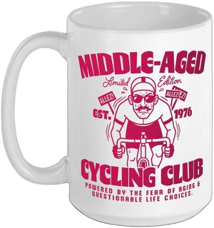 Middle-Aged Cycling Club Road Cycling Men Ceramic Mug, White, 15oz Middle-Aged Cycling Club Road Cycling Men Ceramic Mug, White, 15oz
