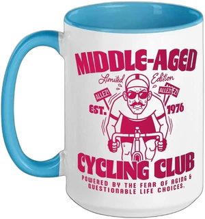 Middle-Aged Cycling Club Road Cycling Men Ceramic Mug, Blue/White, 15oz Middle-Aged Cycling Club Road Cycling Men Ceramic Mug, Blue/White, 15oz