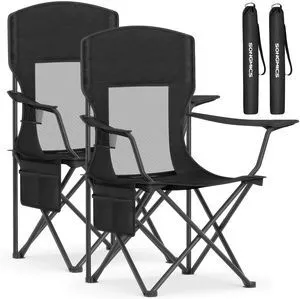 Breathable Camping Chairs, Set of 2, 330 lb Weight Capacity | Foldable Outdoor Chairs, Adjustable Armrests, High Back, Drink Holder, Ink Black, SANDY Collection UGCB028B02 Breathable Camping Chairs, Set of 2, 330 lb Weight Capacity | Foldable Outdoor Chairs, Adjustable Armrests, High Back, Drink Holder, Ink Black, SANDY Collection UGCB028B02