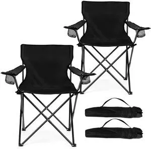 Large Camping Chairs for Adults, Black Folding Beach Chair Set of 2 | 600D Oxford Fabric, Support 250LB, Black Carrying Bag, Portable for Lawn Backyard Fishing Hiking Picnic Tailgating Sporting Large Camping Chairs for Adults, Black Folding Beach Chair Set of 2 | 600D Oxford Fabric, Support 250LB, Black Carrying Bag, Portable for Lawn Backyard Fishing Hiking Picnic Tailgating Sporting
