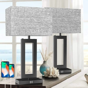22 Tall Set of 2 Touch Control Table Lamp w. 2 USB Ports, 3-Way Dimmable Modern Bedroom Bedside Touch Lamps w. Fabric Gray Shade for Living Room End Table Nightstand Reading 22 Tall Set of 2 Touch Control Table Lamp w. 2 USB Ports, 3-Way Dimmable Modern Bedroom Bedside Touch Lamps w. Fabric Gray Shade for Living Room End Table Nightstand Reading