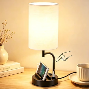 Touch Control USB Table Lamp with USB C/A & AC Outlet, 3-Way Dimmable Bedside Lamp, Modern Nightstand Lamps for Bedroom Living Room Guest Room Office, Bulb Included, Black Touch Control USB Table Lamp with USB C/A & AC Outlet, 3-Way Dimmable Bedside Lamp, Modern Nightstand Lamps for Bedroom Living Room Guest Room Office, Bulb Included, Black