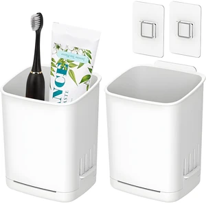 2 Pcs Toothbrush Holder Wall Mounted, No Drilling Toothbrush Holders for Bathroom, Shower Electric Toothbrush and Toothpaste Razor Holder Removable Self Draining for Bathroom Kitchen (White) 2 Pcs Toothbrush Holder Wall Mounted, No Drilling Toothbrush Holders for Bathroom, Shower Electric Toothbrush and Toothpaste Razor Holder Removable Self Draining for Bathroom Kitchen (White)