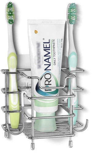 Self-Adhesive Toothbrush Holder, 3-Slot Stainless Steel Stand | Adhesive Hanger For Smooth Surfaces, Wall-Mount Or Countertop Use, Ventilated Design, Includes Double-Hook Sticker Self-Adhesive Toothbrush Holder, 3-Slot Stainless Steel Stand | Adhesive Hanger For Smooth Surfaces, Wall-Mount Or Countertop Use, Ventilated Design, Includes Double-Hook Sticker