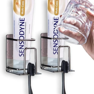2 Pack Toothbrush Holder 304 Stainless Steel Adhesive Wall Mounted 3 in 1 with Toothbrush Holder Toothpaste Holder and Cup Holder for Bathroom Shower 2 Pack Toothbrush Holder 304 Stainless Steel Adhesive Wall Mounted 3 in 1 with Toothbrush Holder Toothpaste Holder and Cup Holder for Bathroom Shower