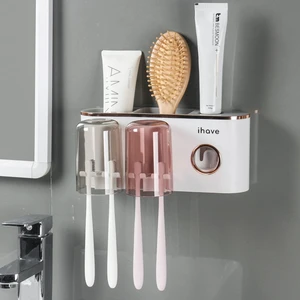 Toothbrush Holders for Bathrooms Wall Mounted with Dispenser & 2 Cups | 6 Slots Wall Mount Toothbrush Holders for Bathrooms with Squeeze Toothpaste Dispenser, 2 Cups & 2 Compartments Organizer Toothbrush Holders for Bathrooms Wall Mounted with Dispenser & 2 Cups | 6 Slots Wall Mount Toothbrush Holders for Bathrooms with Squeeze Toothpaste Dispenser, 2 Cups & 2 Compartments Organizer