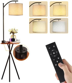 Floor Lamp with Table, End Table Lamp with Remote Control and Charging Station(USB A & Type-C & AC Port), 4 Color Temperatures, Floor Lamps for Living Room, Bedroom and Home Office,Black Floor Lamp with Table, End Table Lamp with Remote Control and Charging Station(USB A & Type-C & AC Port), 4 Color Temperatures, Floor Lamps for Living Room, Bedroom and Home Office,Black