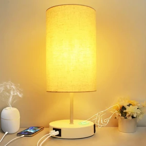 17.75" Touch 3-Way Dimmable Bedside Table Lamp with Charging Station | Touch control, 3-way dimming, USB-A USB-C & AC outlet, modern white linen shade for bedroom nightstand or office desk decor 17.75" Touch 3-Way Dimmable Bedside Table Lamp with Charging Station | Touch control, 3-way dimming, USB-A USB-C & AC outlet, modern white linen shade for bedroom nightstand or office desk decor