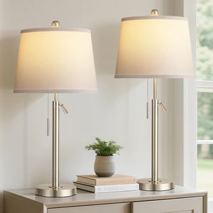 Bedside Table Lamps Set of 2, Tall Silver Table Lamps for Living Room, Height Adjustable Nightstand Lamps for Bedroom, Modern Lamps with Pull Chain for End Table Office(Bulbs Included), Sand Nickel Bedside Table Lamps Set of 2, Tall Silver Table Lamps for Living Room, Height Adjustable Nightstand Lamps for Bedroom, Modern Lamps with Pull Chain for End Table Office(Bulbs Included), Sand Nickel