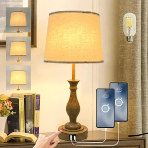 Farmhouse Table Lamp Touch Control 3-Way Dimmable Table Lamp, Modern Nightstand Lamp with 2 USB Port Bedside Desk Lamp with Fabric Shade for Living Room (Pack 1-Beige Shade & Touch) Farmhouse Table Lamp Touch Control 3-Way Dimmable Table Lamp, Modern Nightstand Lamp with 2 USB Port Bedside Desk Lamp with Fabric Shade for Living Room (Pack 1-Beige Shade & Touch)