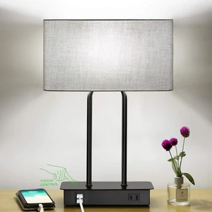 Bedside Touch Control Table Lamps, 3 Way Dimmable Nightstand Lamp | Dual USB Charging Ports 1 AC Outlet, Grey Fabric Shade, Desk Lamp for Bedroom Living Room with 5000K LED Bulb Bedside Touch Control Table Lamps, 3 Way Dimmable Nightstand Lamp | Dual USB Charging Ports 1 AC Outlet, Grey Fabric Shade, Desk Lamp for Bedroom Living Room with 5000K LED Bulb