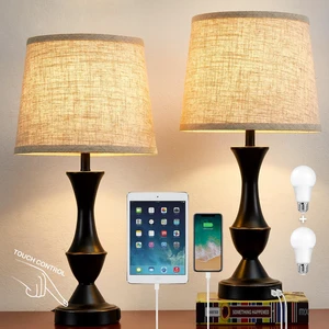 Upgraded Touch Table Lamps Set of 2, 22" Tall Bedside Lamps | USB C+A Ports, Dimmable Nightstand Lamps for Bedroom, Living Room, Office, Black Lamp with Beige Lampshade, Bulb Included Upgraded Touch Table Lamps Set of 2, 22" Tall Bedside Lamps | USB C+A Ports, Dimmable Nightstand Lamps for Bedroom, Living Room, Office, Black Lamp with Beige Lampshade, Bulb Included
